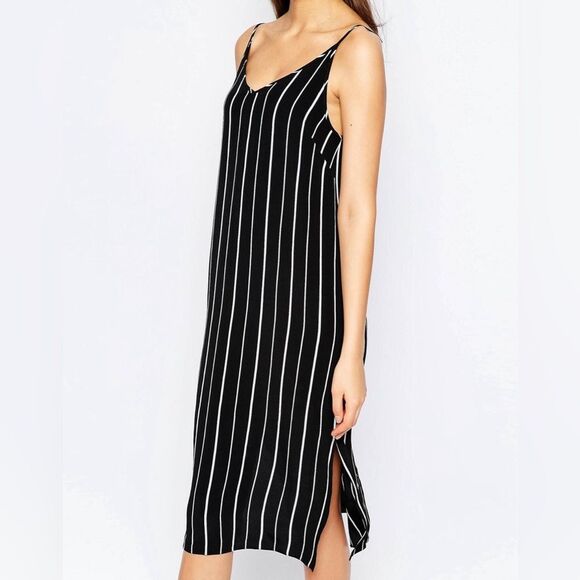 ASOS Cami Slip V Neckline Spaghetti Straps Side Slit Stripe Flowy Midi Dress 12 - Picture 2 of 12